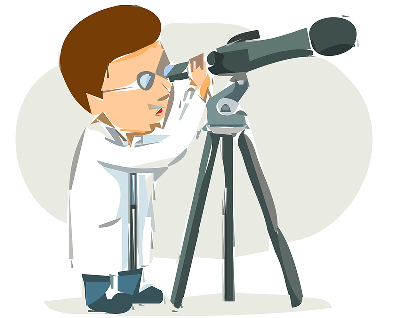 Researcher with a telescope
