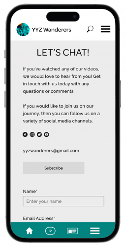 YYZ Wanderers - About Us page - Let's Chat form