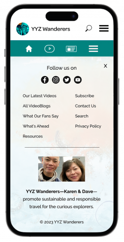 YYZ Wanderers - home page - footer hamburger menu open