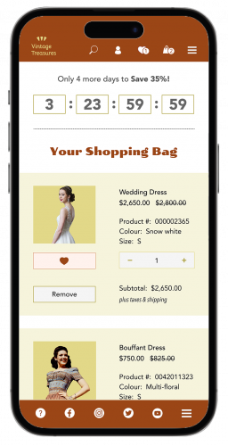 High-Fidelity Wireframe: Vintage Store Shopping Bag page