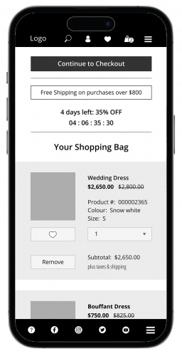 Low-Fidelity Wireframe: Vintage Store Shopping Bag page